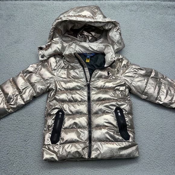 Polo Ralph Lauren Other - Polo Ralph Lauren‎ Kids Size 7 Metallic Silver Hooded Puffer Jacket Winter Coat